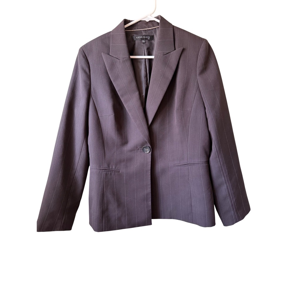 Anne Klein‎ Suit Brown Pinstripe Single Button Blazer Jacket Womens Size 10